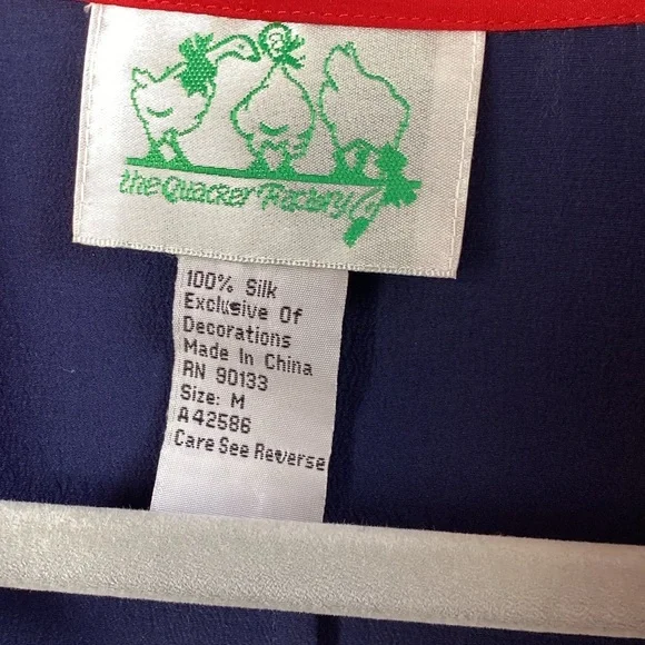 Quaker factory Silk Blue Red embroidered Sequin lighthouse sailboat button-up M - Picture 4 of 9